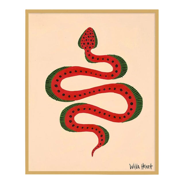Aioli the Snake by Willa Heart in Gold Frame, Medium Art Print For Sale