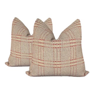 Tan and Red Plaid Pillows - a Pair For Sale