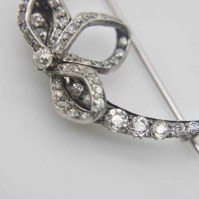 Early 20th Century Victorian Old Mine Cut Diamond Crescent Moon With Bow Brooch For Sale - Image 12 of 12