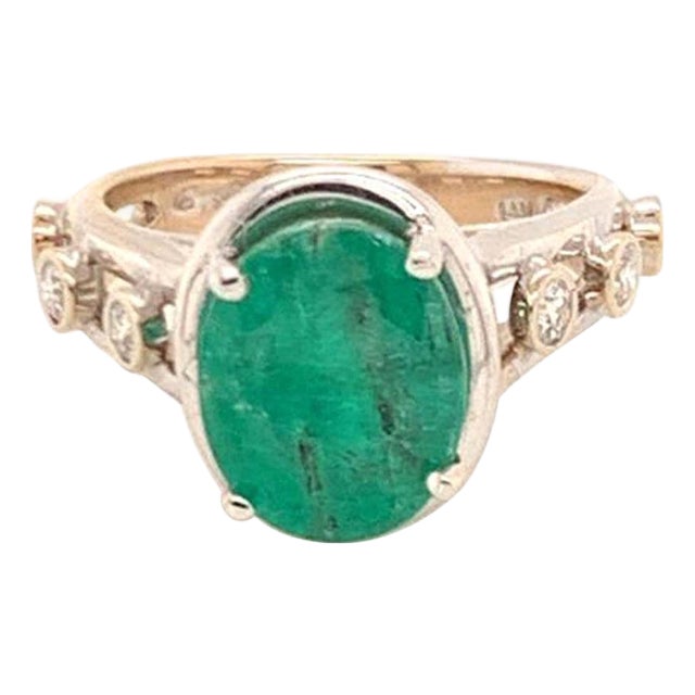 Emerald Diamond Statement Ring 4.05 TCW 14k White Gold Women Certified For Sale