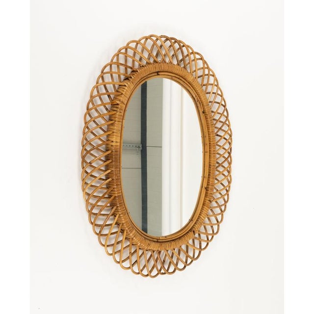 Mid-Century Rattan and Bamboo Oval Wall Mirror from Franco Albini, Italy, 1960s For Sale - Image 6 of 9