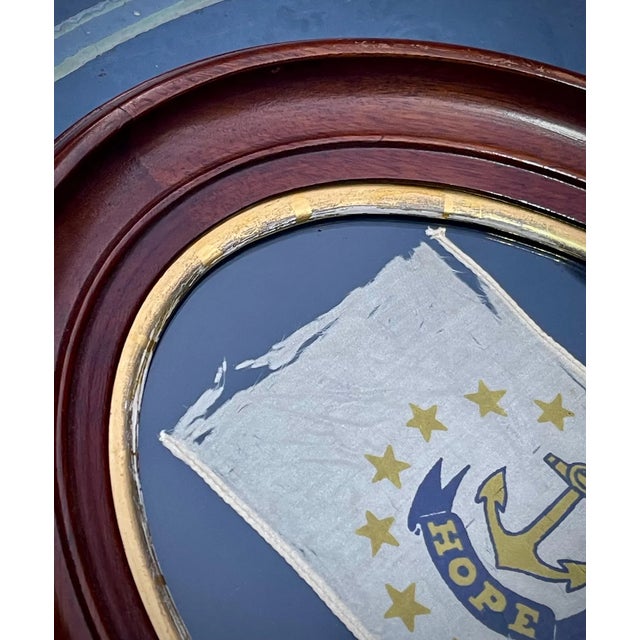 1930s Real Vintage American Flag of Colonial Rhode Island Silk Nautical Excellent Walnut Gilt Frame 1891 For Sale - Image 5 of 8