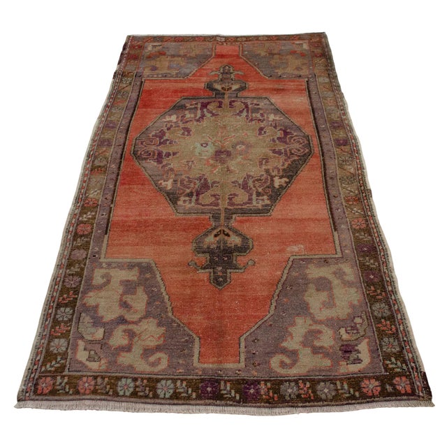 Distressed Area Rug Hand Knotted Muted Color Oushak Medallion Rug - 3'6'' X 6'8'' For Sale - Image 6 of 14