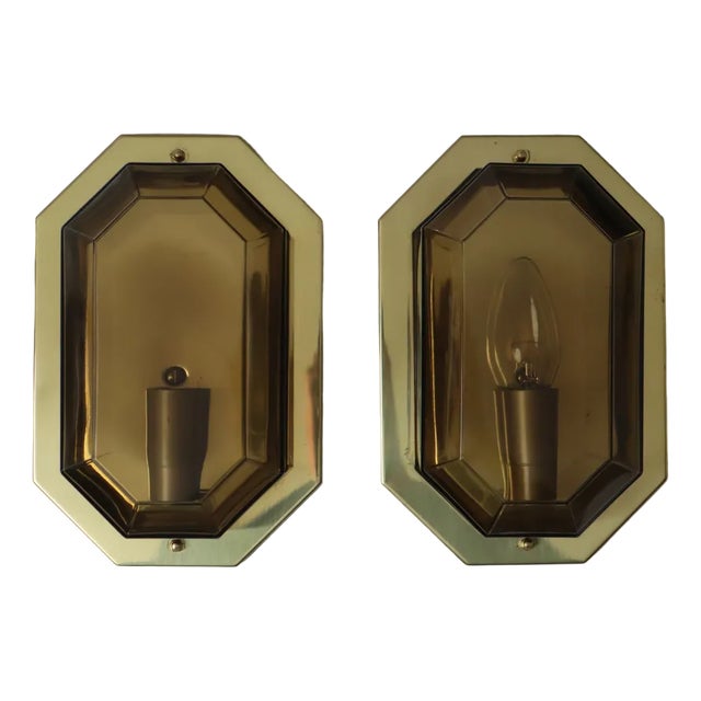 Brass and Smoke Glass Wall Lamp from Limburg Glashütte, 1980s For Sale