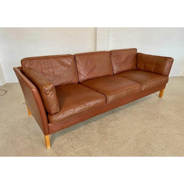 Mid-Century Danish Cognac Leather 3-Seater Sofa by Mogens Hansen, 1960s For Sale - Image 15 of 18