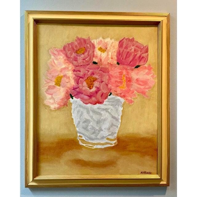 Textile Impressionist Style Floral Still Life Original Acrylic Paintings (Triptych -Set of 3) Framed For Sale - Image 7 of 12