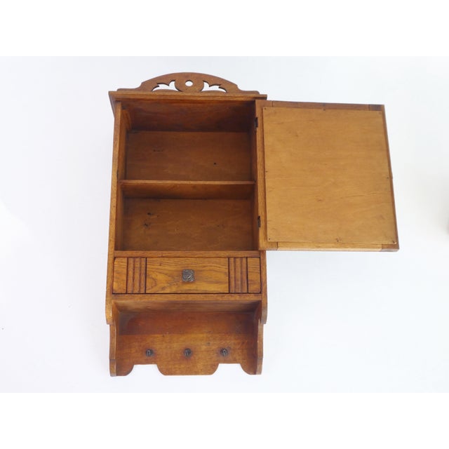 1940s Small Wooden Cabinet with Arch Mirror, Carved Apothecary with Floral Details, Small Chest, Farmhouse Decor, 1940s For Sale - Image 5 of 13