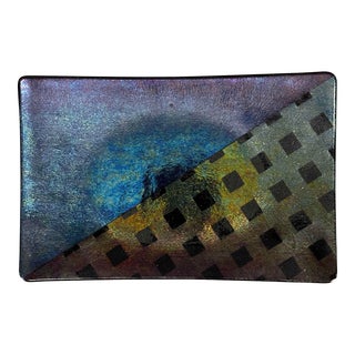 Vintage 1980s 90s Kurt McVay Dichroic Iridescent Tray Studio Fused Glass Signed For Sale