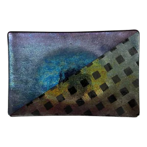 Vintage 1980s 90s Kurt McVay Dichroic Iridescent Tray Studio Fused Glass Signed