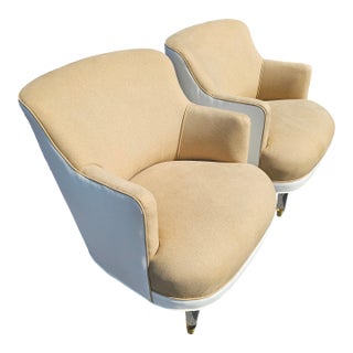 1940s Pair Edward Wormley Style Club Chairs With Refreshed Custom Details For Sale