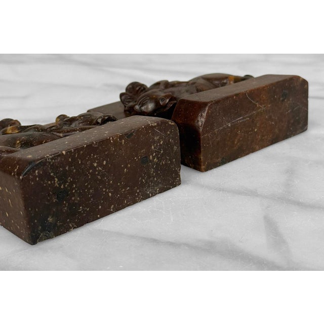 Antique Chinese Soapstone Monkey Riding Buffalo Library Bookends - A Pair For Sale - Image 9 of 9