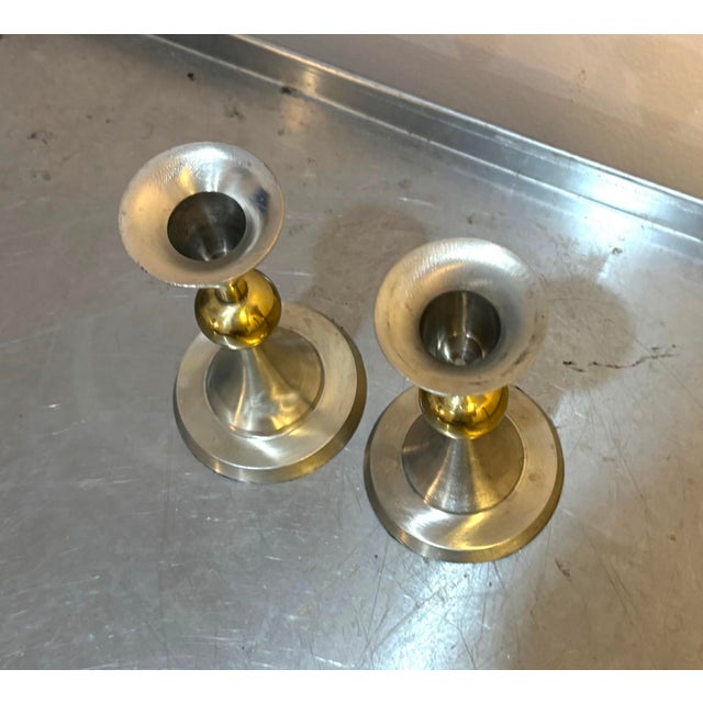 1960s mixed metal silver tone/brass ball candle holders. Excellent condition.