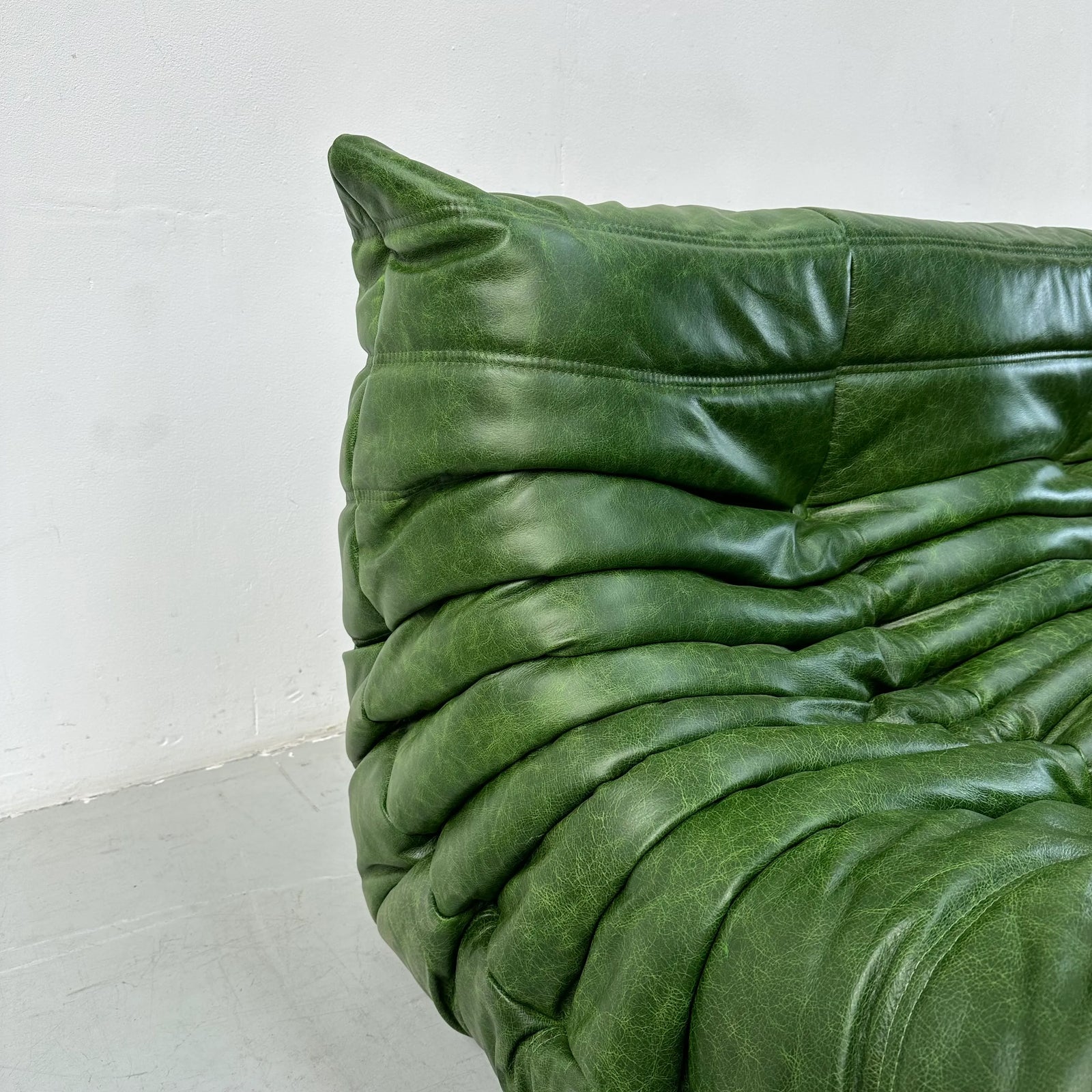 French Togo 3-Seater Sofa in Forest Green Leather attributed to Michel Ducaroy for Ligne Roset