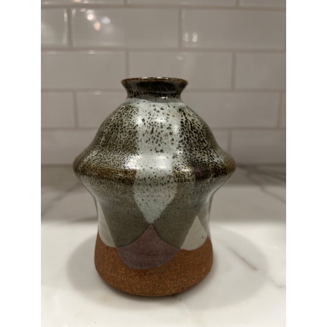 Mid-Century Modern Vintage 1970's Vessel, Vase Pottery Hand Thrown Signed DHS For Sale - Image 3 of 8