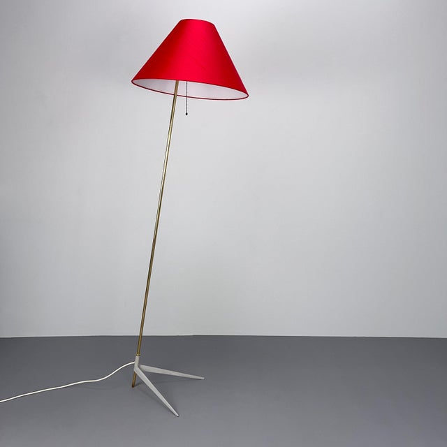 Floor Lamp with Crows Foot and Red Silk Lampshade, 1950s For Sale - Image 9 of 9