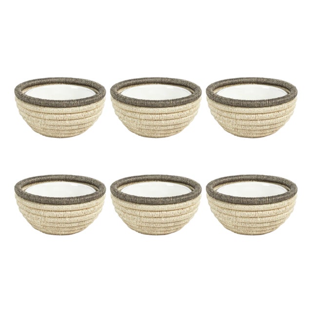 Matera 6.25"Coiled Abaca Condiment Bowls, Set of 6, Taupe For Sale