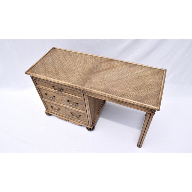 Vintage Chevron Pencil Reed Writing Desk With Brass Hardware, Usa For Sale - Image 12 of 12