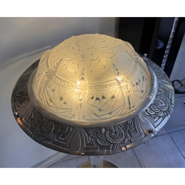 Art Deco A La Nuit Étoilée Ceiling Light in Pressed Molded Glass and Nickel-Plated Bronze by Müller Frères Lunéville, 1930 For Sale - Image 13 of 18