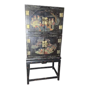 Rare Set of Three Antique Qing Dynasty Lacquered Chinese Stacking Cabinets on Stand.