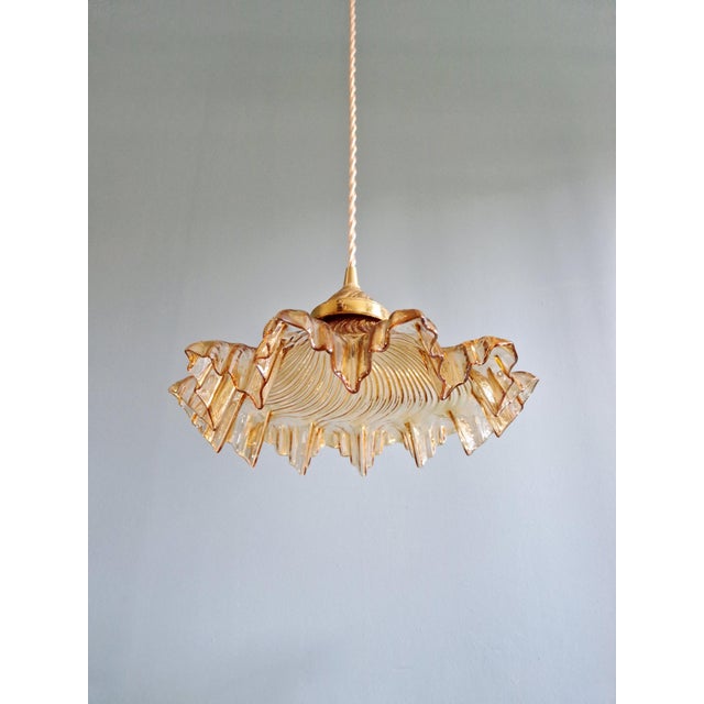 Amber-Colored Pleated Glass Pendant Lights, 1930s, Set of 3 For Sale - Image 16 of 18