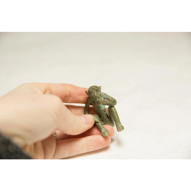 Tribal Vintage African Oxidized Bronze Sitting Monkey For Sale - Image 3 of 5