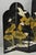 Decorator Chinoiserie Black Lacquer Oriental Painted 4 Panel Arched Room Divider Screen with Paint Decoration on Both...