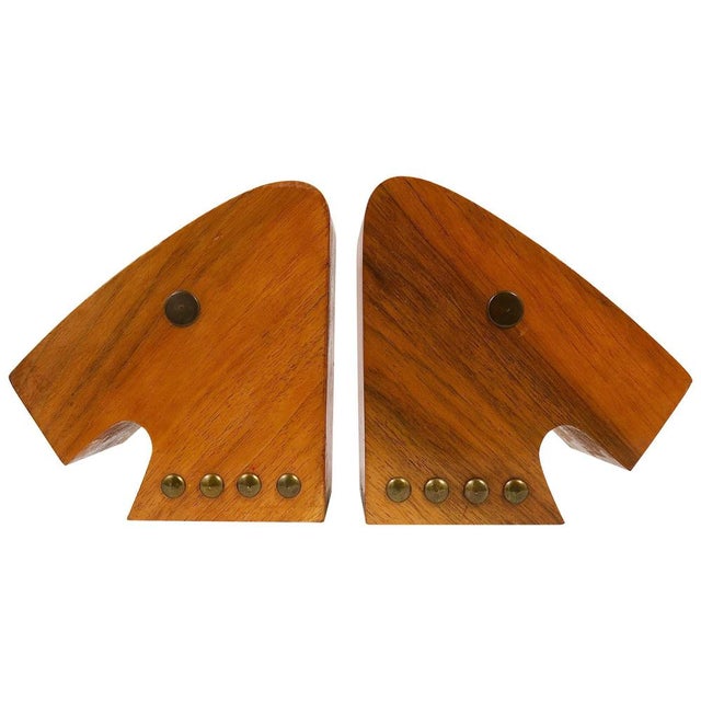 Austrian Modern Horse Bust Bookends in Walnut and Brass, 1950s, Set of 2 For Sale - Image 11 of 11