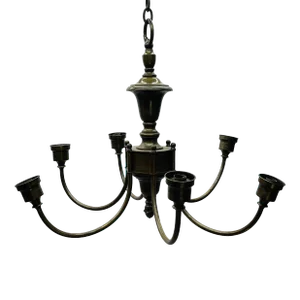 Vintage Brushed Brass 6-Arm Chandelier