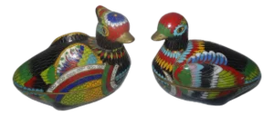 A Fine Pair of Vintage Cloisonne Duck Form Boxes