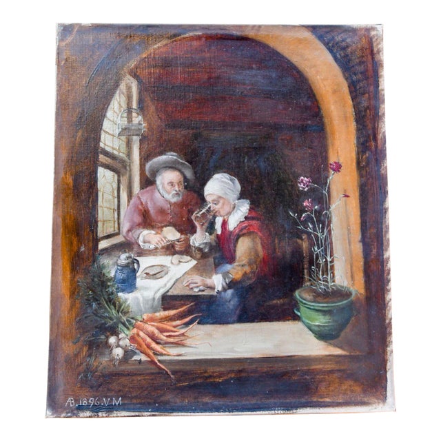 Late 19th Century "Peasants at the Table" French School Figurative Oil Painting For Sale