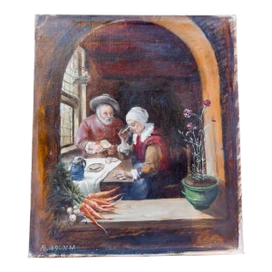 Late 19th Century "Peasants at the Table" French School Figurative Oil Painting