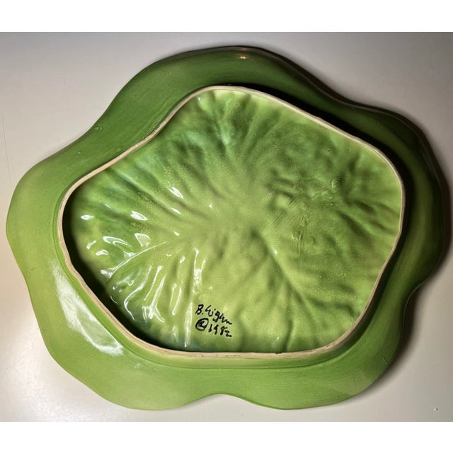 1980s 1982 Barbara Eigen-Handmade Cabbage Leaf 16" Platter-Signed For Sale - Image 5 of 9