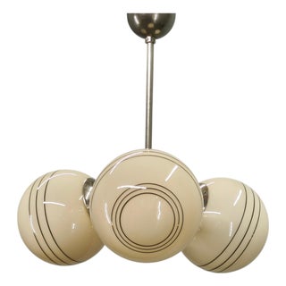Art Deco Chrome and Cream Glass Chandelier, 1930s For Sale
