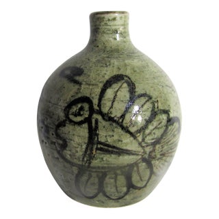 Mid 20th Century Japanese Hand Painted Studio Pottery Vase For Sale