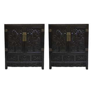 An Impressive Pair of Qing Dynasty Chinese Carved Dragon Cabinets For Sale