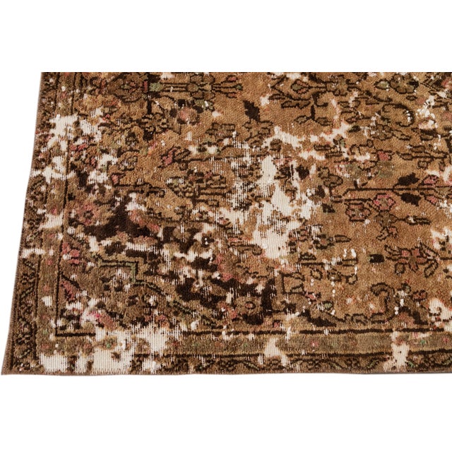 Vintage Distressed Turkish Handmade Tan Wool Rug For Sale In New York - Image 6 of 10