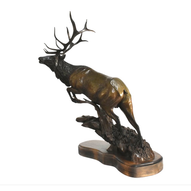 Cabin James Stafford "Flight" Bronze Elk Sculpture For Sale - Image 3 of 11