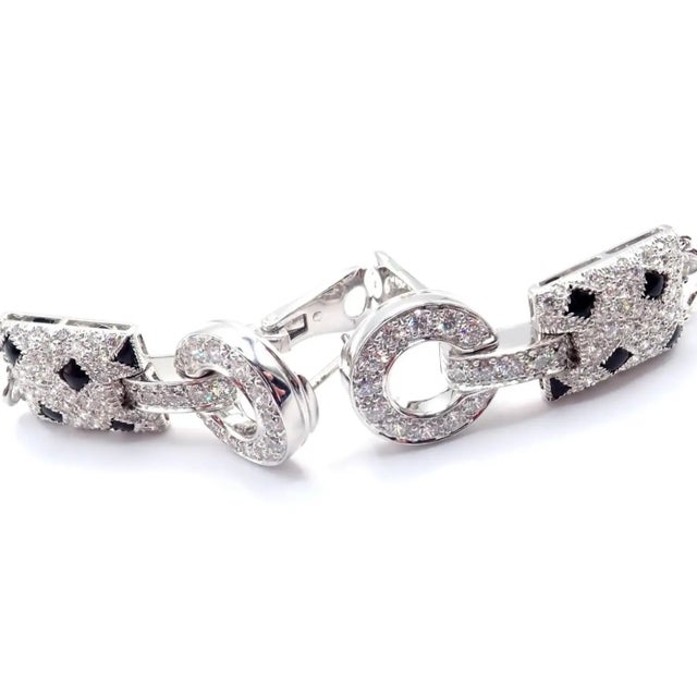 Silver 1990s Pair of Cartier Black Onyx Diamond Gold Panthere Panther Earrings For Sale - Image 8 of 13