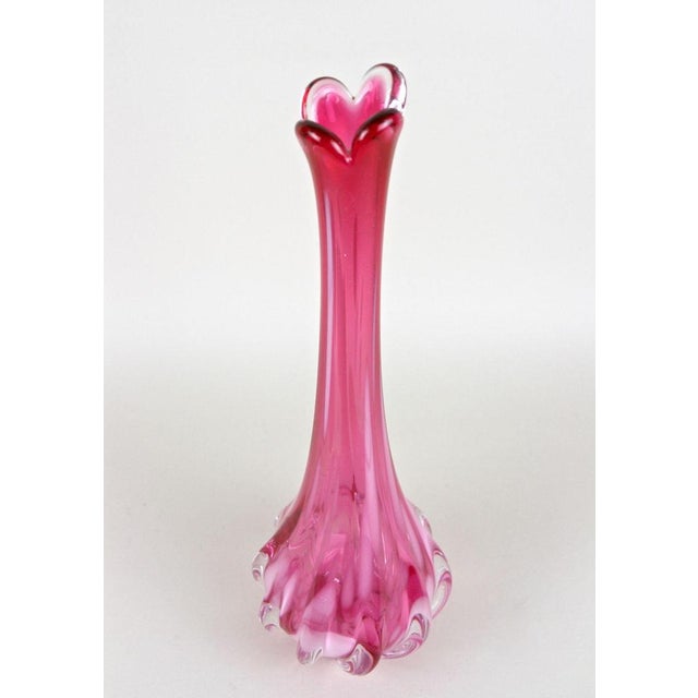 Glass Pink Long Neck Murano Glass Vase, Italy, 1970s For Sale - Image 7 of 18