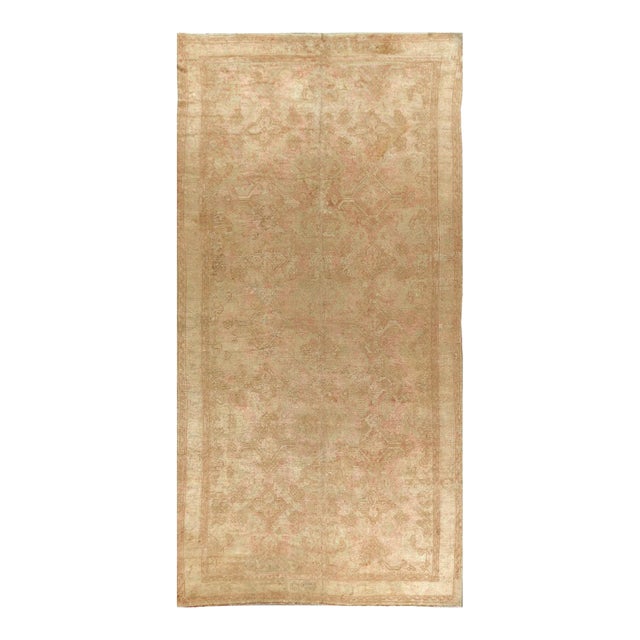 Large Pink Antique Turkish Oushak Pale Pink Rug - 8'1" x 17'1" For Sale