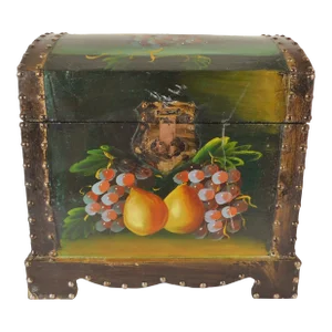 Vintage Hand Painted Wooden Fruits Hope Treasure Chest Trunk Storage Box