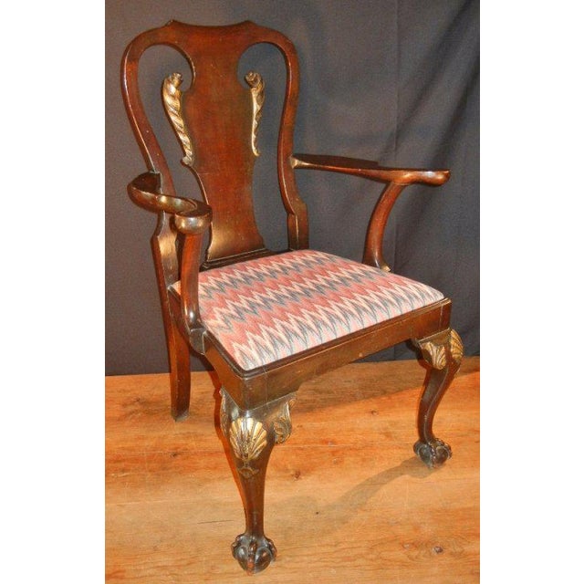 George II-style Hand-Carved and Parcel-Gilt Arm Chairs, England Circa 1810-1830 - a Pair For Sale - Image 4 of 13