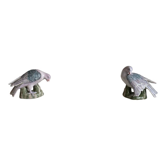 Pair of Vintage Plumage Fantasy Toyo Hand-Painted Ceramic Dove Figurines For Sale