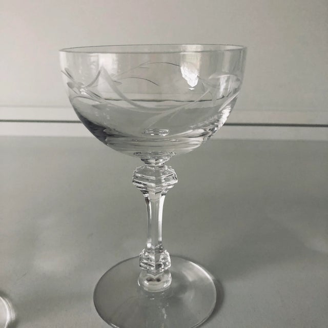 Mid-Century Modern Vintage Crystal Clear Etched Stemware- Set of 4 For Sale - Image 3 of 6