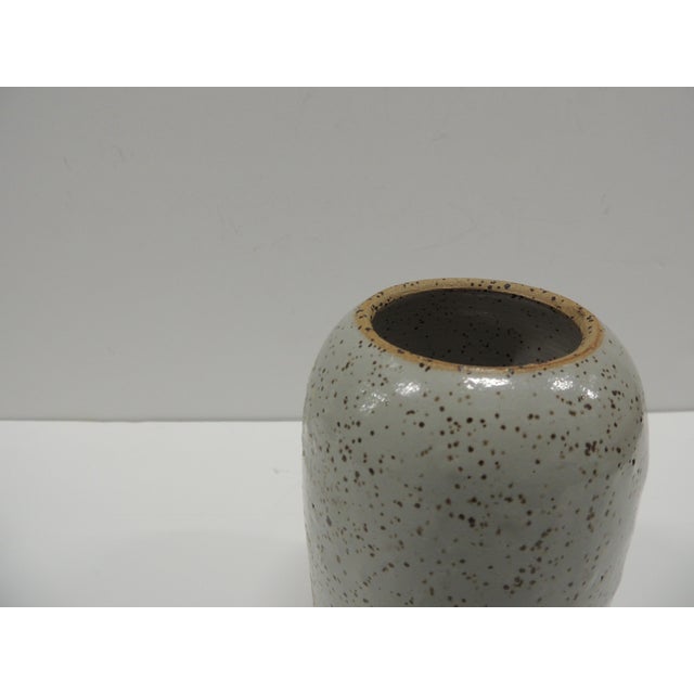 Mid-Century Modern MCM Gray & Brown Speckles Round Decorative Vase/Vessel For Sale - Image 3 of 3