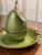 Art Deco Mid 20th Century Evans Hand- Enameled Green Pear Lighter and Tray With Leaf Accent For Sale - Image 3 of 12