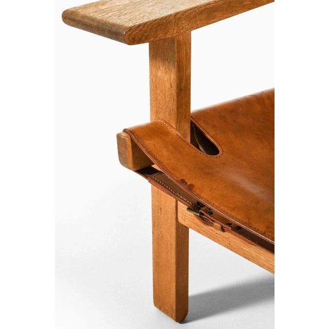 1950s Easy Chairs in Oak and Cognac Brown Leather attributed to Børge Mogensen, 1950s, Set of 2 For Sale - Image 5 of 9