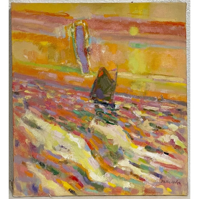 RALPH DELLA-VOLPE (1923-2017) Fine Art Painter, American Contemporary Sunset Sail Oil on canvas Hand signed lower right...