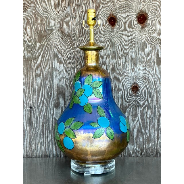 Mid-Century Modern Vintage Boho Eglomise Table Lamp For Sale - Image 3 of 9