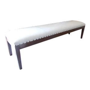 Antique French Oak White Leather Upholstered Bench